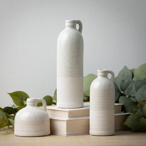 New Set of 3 Modern Farmhouse Distressed Two-Toned Ceramic Jug for Decoration
